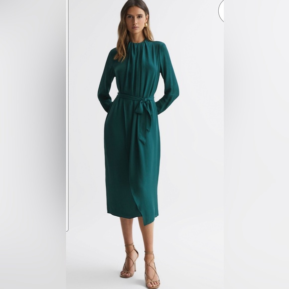 Reiss Phoenix Pleated Long Sleeve Midi Dress NWT (new w tags) - Picture 3 of 6